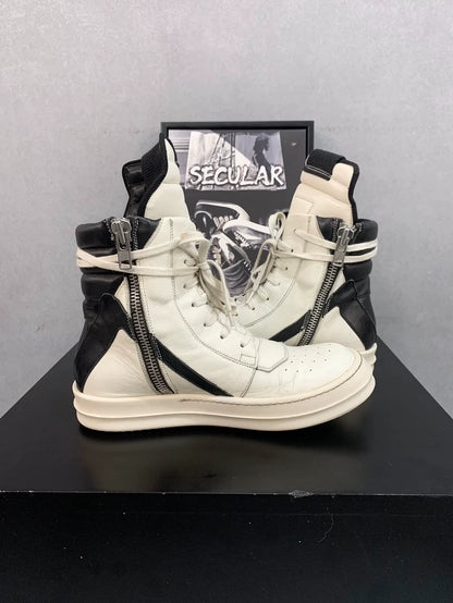 Rick Owens White Black Geobasket Sneakers-yf