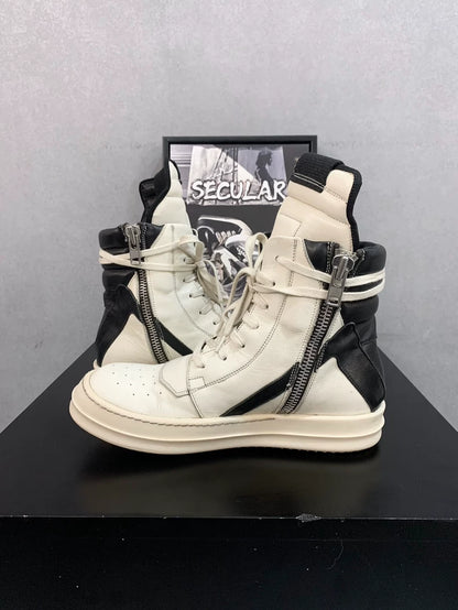 Rick Owens White Black Geobasket Sneakers-yf