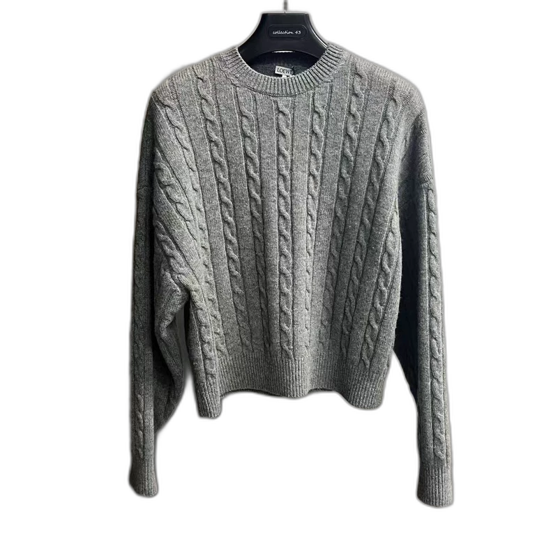 Loewe Gray Cable Knit Long Sleeve Sweater