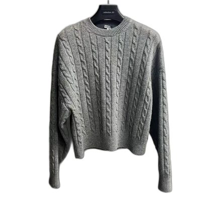 Loewe Gray Cable Knit Long Sleeve Sweater