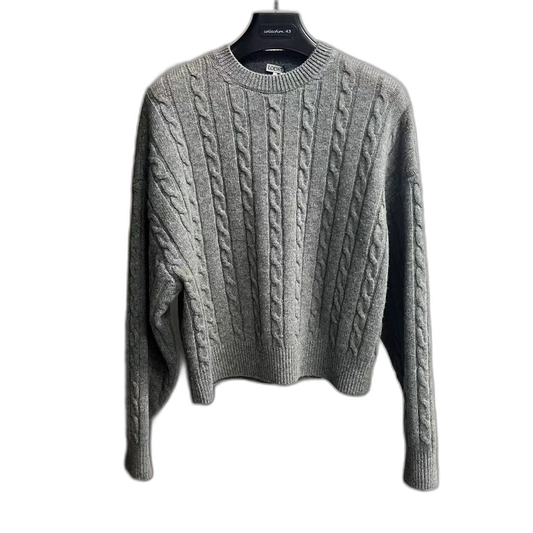 Loewe Gray Cable Knit Long Sleeve Sweater