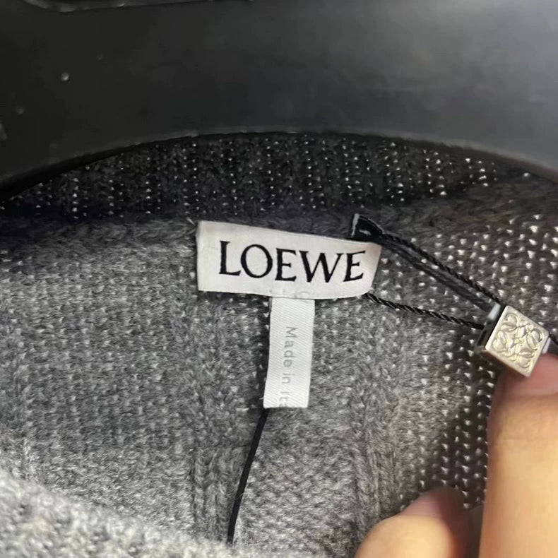 Loewe Gray Cable Knit Long Sleeve Sweater