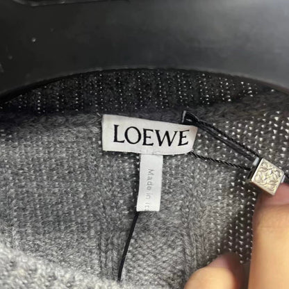 Loewe Gray Cable Knit Long Sleeve Sweater