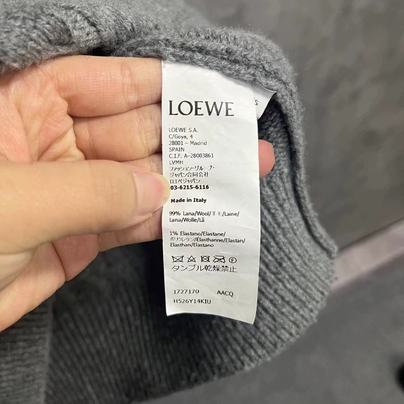 Loewe Gray Cable Knit Long Sleeve Sweater