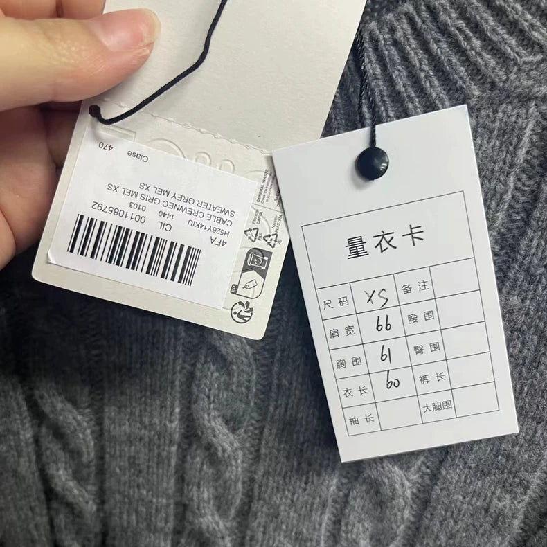 Loewe Gray Cable Knit Long Sleeve Sweater