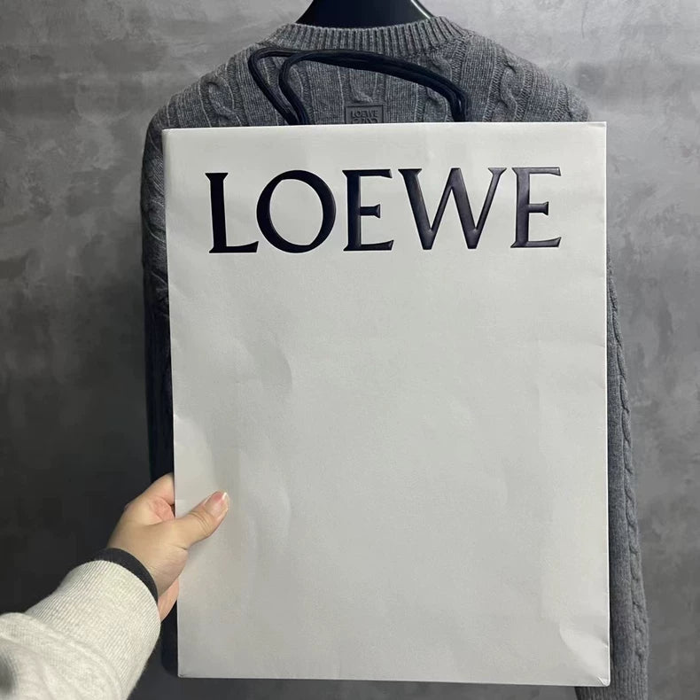 Loewe Gray Cable Knit Long Sleeve Sweater