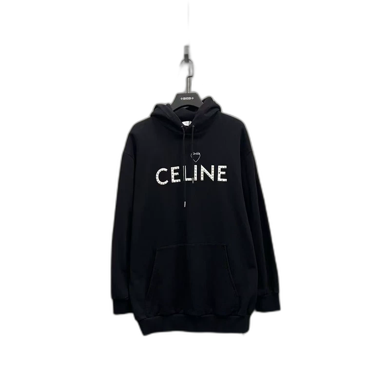 Celine Black Studded Logo Hoodie XS