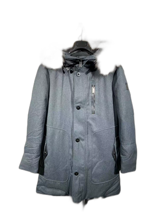 Porsche Design Gray Fur Trim Wool Down Coat