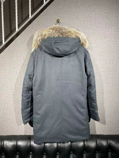 Porsche Design Gray Fur Trim Wool Down Coat