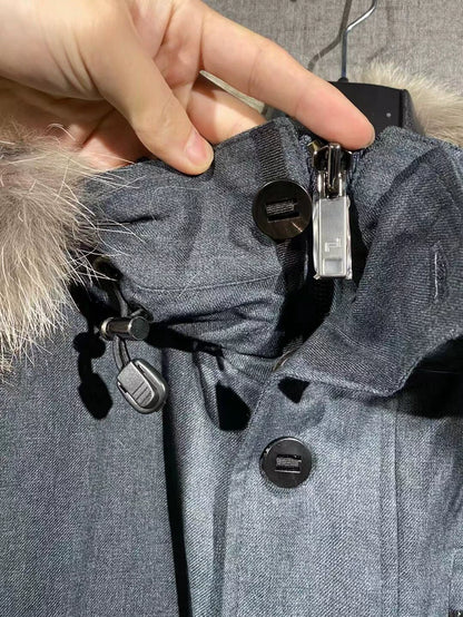 Porsche Design Gray Fur Trim Wool Down Coat