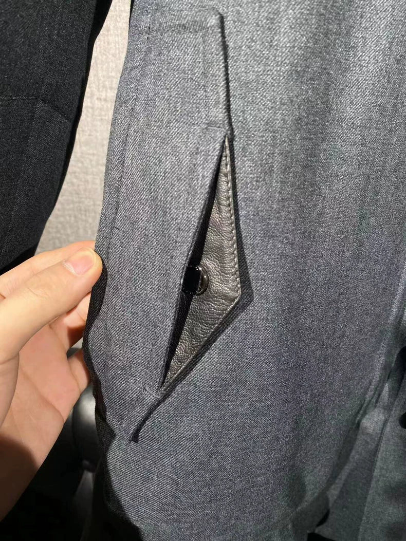 Porsche Design Gray Fur Trim Wool Down Coat