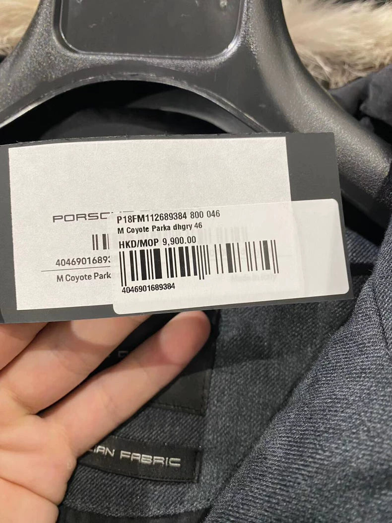 Porsche Design Gray Fur Trim Wool Down Coat