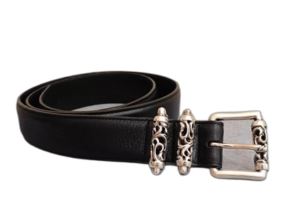 Chrome Hearts Black Leather Belt with Silver Buckle