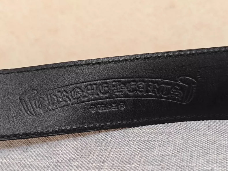 Chrome Hearts Black Leather Belt with Silver Buckle