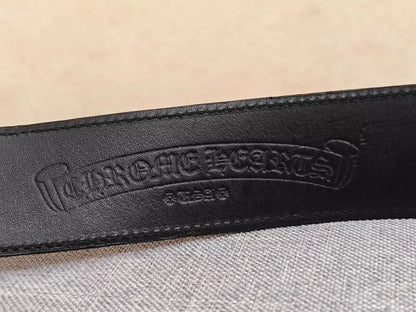 Chrome Hearts Black Leather Belt with Silver Buckle