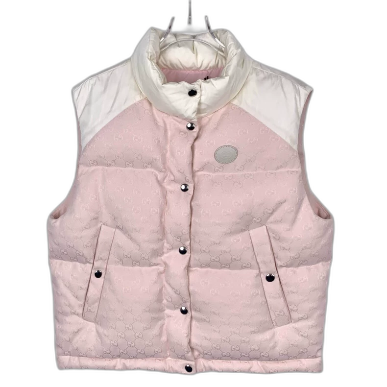 Gucci Pink White Color Block Puffer Vest
