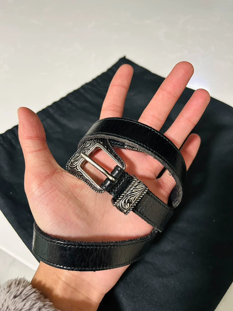 Saint Laurent Black Decorative Leather Belt