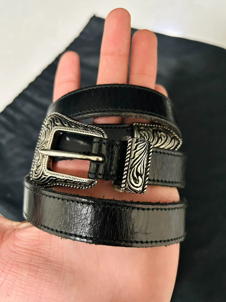 Saint Laurent Black Decorative Leather Belt