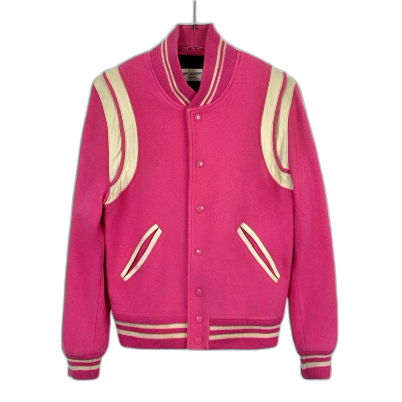 Saint Laurent Pink Wool Baseball Jacket