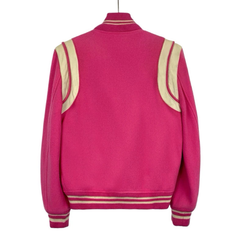 Saint Laurent Pink Wool Baseball Jacket