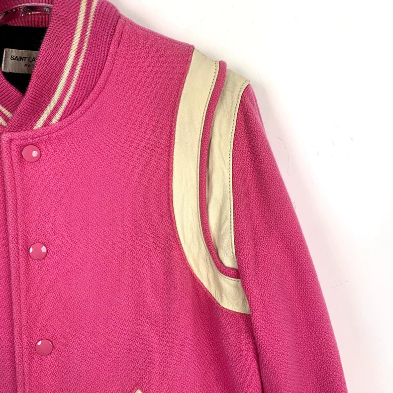 Saint Laurent Pink Wool Baseball Jacket