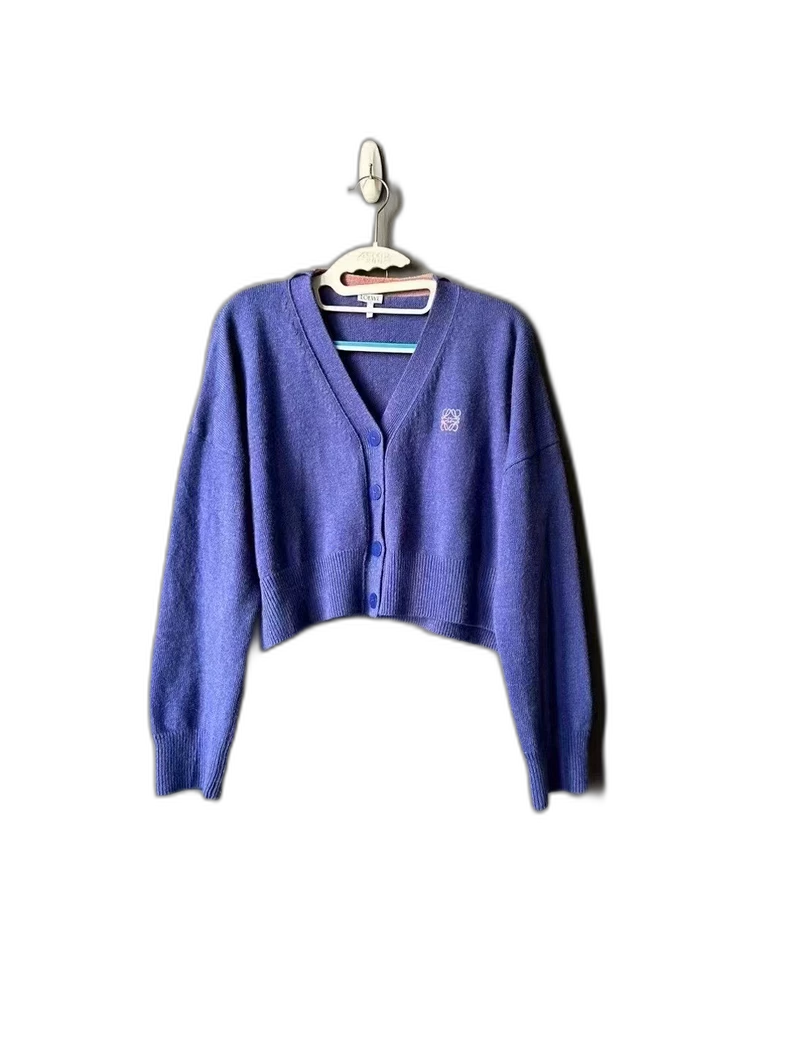 Loewe Purple Cropped Cardigan Sweater