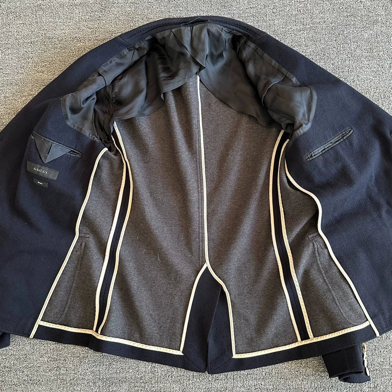 Gucci Wool Blend Blazer in Navy Blue