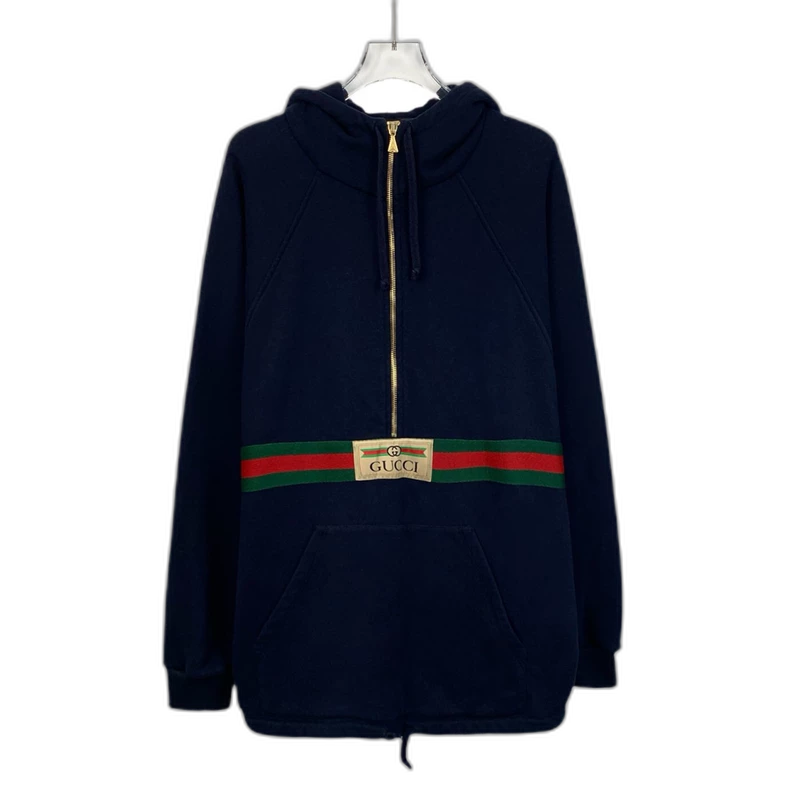 Navy Logo Print Hooded Sweatshirt