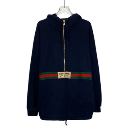 Navy Logo Print Hooded Sweatshirt