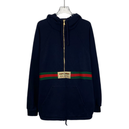 Navy Logo Print Hooded Sweatshirt