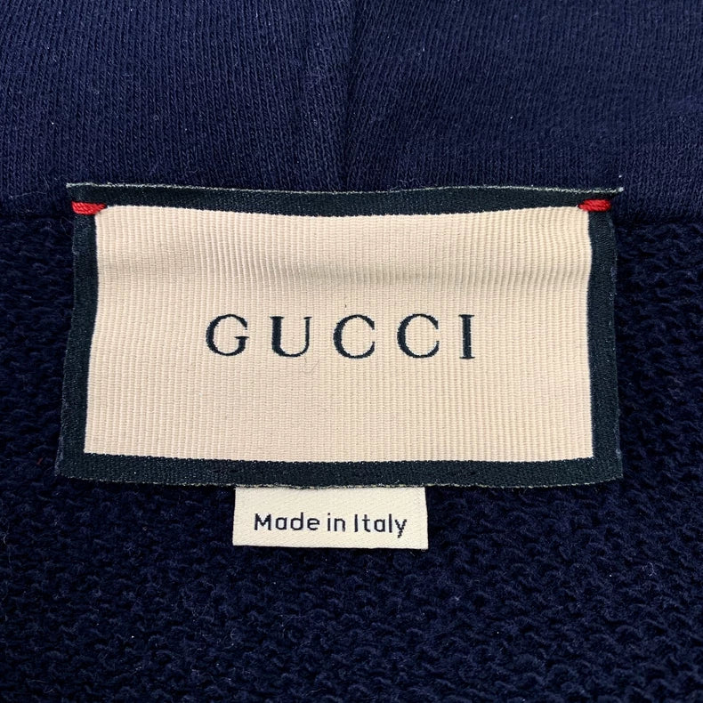 Navy Logo Print Hooded Sweatshirt