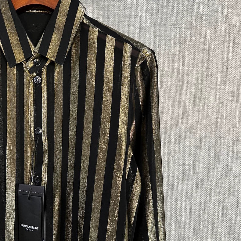 Saint Laurent Black Gold Striped Shirt