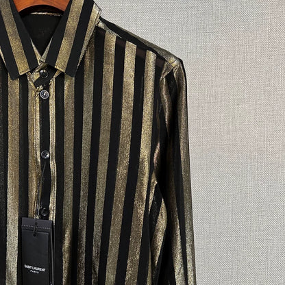 Saint Laurent Black Gold Striped Shirt