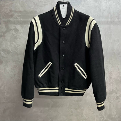 Saint Laurent Black Striped Baseball Jacket