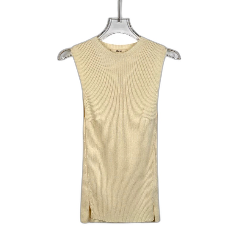 Beige Wool Sleeveless Knit Dress