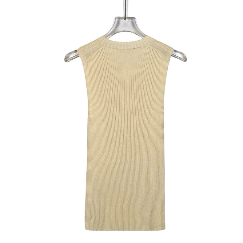 Beige Wool Sleeveless Knit Dress