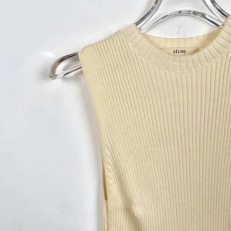 Beige Wool Sleeveless Knit Dress