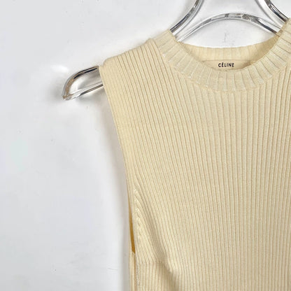 Beige Wool Sleeveless Knit Dress