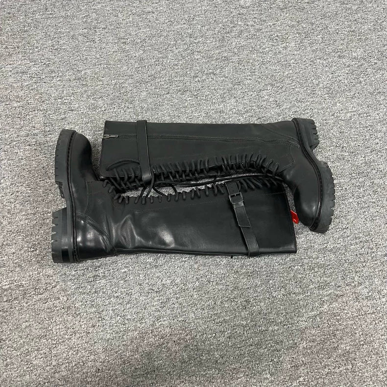 Black Lace-up Long Boots