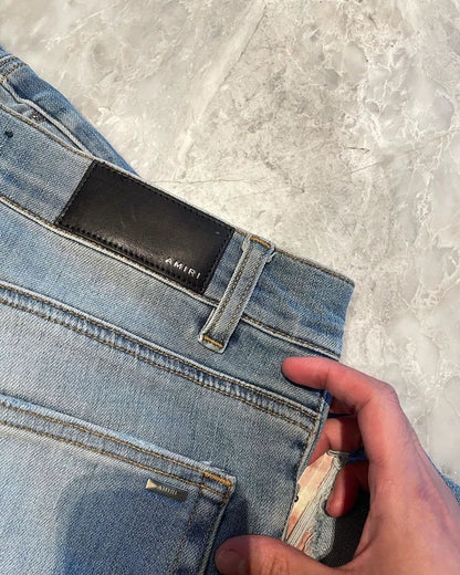 Amiri Blue Watercolor Thrash MX1 Denim Pants