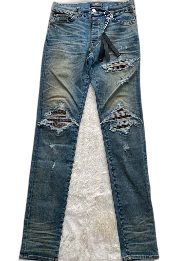 Amiri Washed Blue Leopard Print Jeans