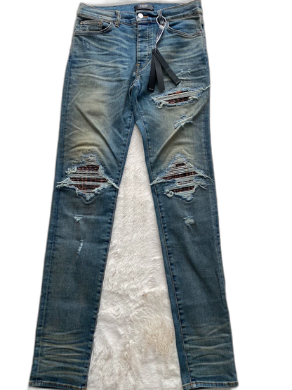 Amiri Washed Blue Leopard Print Jeans