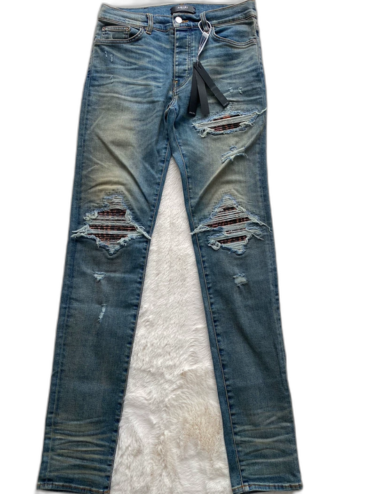 Amiri Washed Blue Leopard Print Jeans