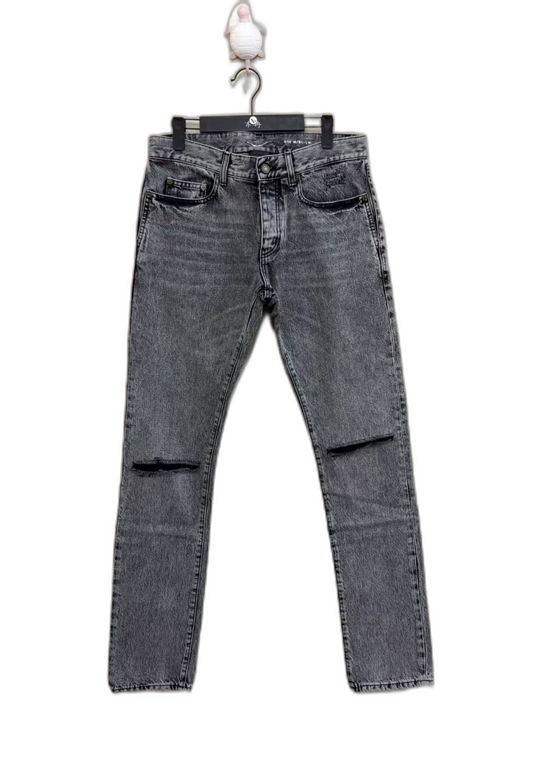 Saint Laurent Black Grey Embroidered Jeans