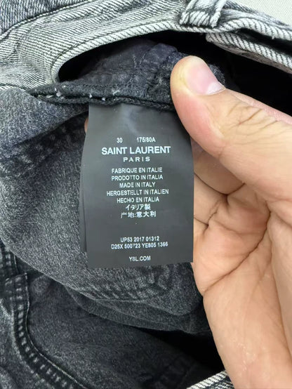 Saint Laurent Black Grey Embroidered Jeans