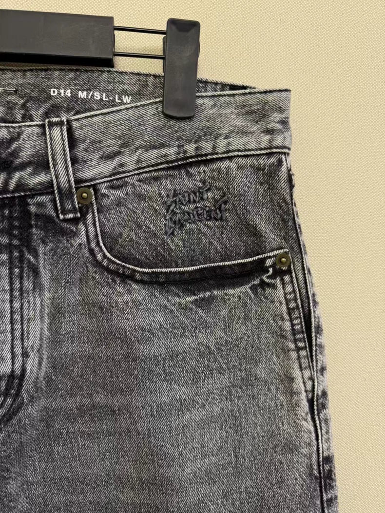 Saint Laurent Black Grey Embroidered Jeans