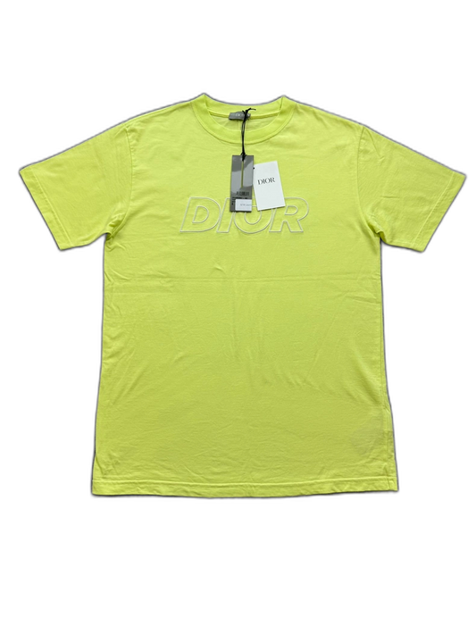Dior Neon Embroidered Logo Short Sleeve T-Shirt