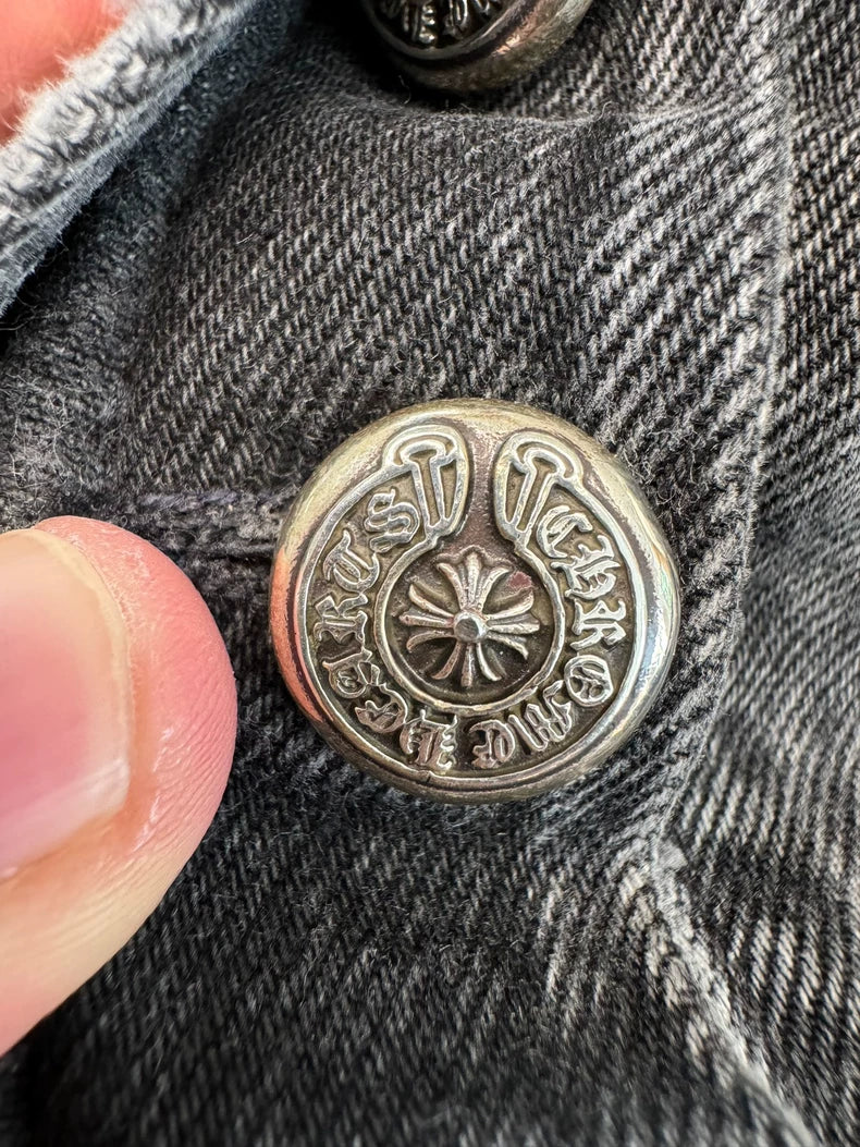 Chrome Hearts Black Gray Jeans with Crosses-yf