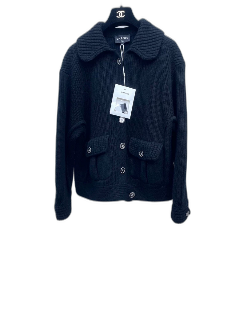 Chanel Black Double Pocket Sweater Jacket