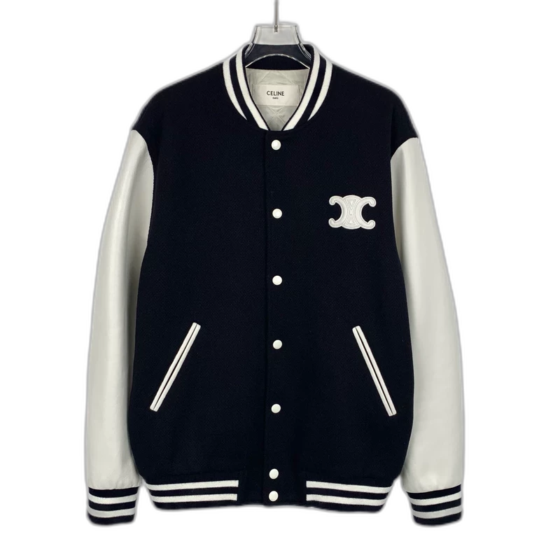 Celine Black Embroidered Wool Baseball Jacket